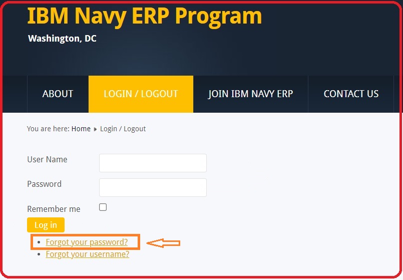 Click forgot password of navy erp portal login